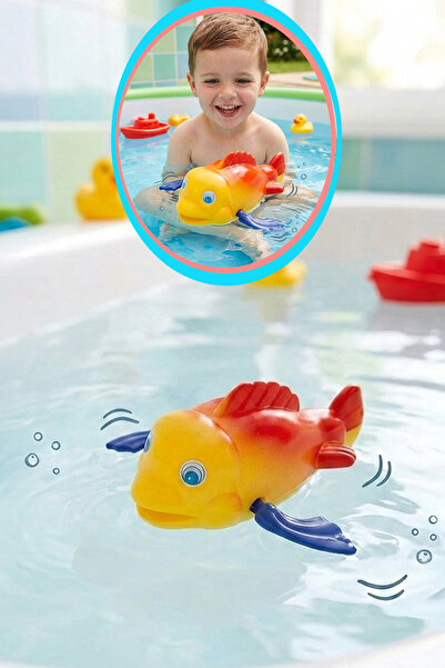 KAŞIKBEY Kurmalı Yüzen Balık Banyo Havuz Oyuncağı Kırmızı Balık Banyo-Havuz A...