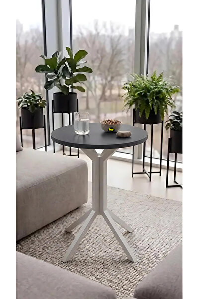 hey modüler mobilya Yıldız Yuvarlak Antrasit Gri 50 cm Balkon Masası Yan Sehp...