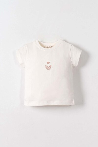 nk kids Nk Baby Girl Heart Printed Short Sleeve T-Shirt 1-4 Years Ecru - Drie...