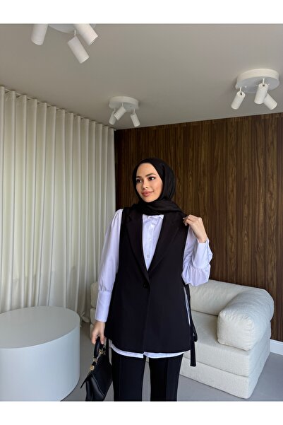 Dimor Siyah Yandan Bağlamalı Blazer Yelek