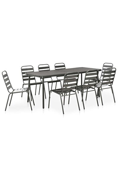 vidaxl Set mobilier de exterior, 9 piese, gri inchis, otel