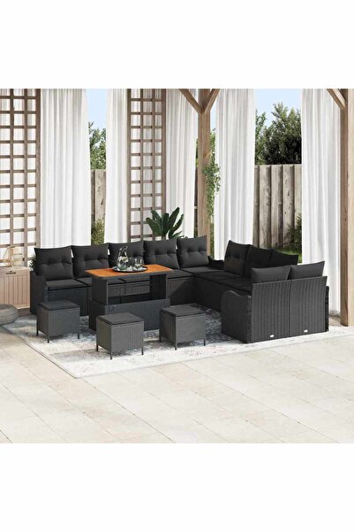 vidaxl Set de canapele pentru gradina cu perna 14 pcs Negru poliratan