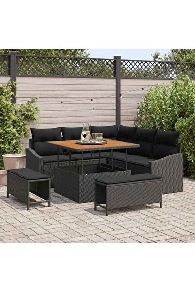 vidaxl Set de canapele pentru gradina cu perna 8 pcs Negru poliratan