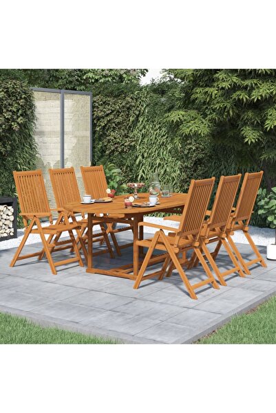 vidaxl Set mobilier de exterior, 7 piese, lemn masiv de acacia, 150-200 cm