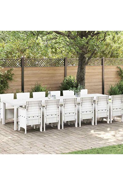 vidaxl Set de masa pentru gradina 13 pcs Alb Ratan Polt
