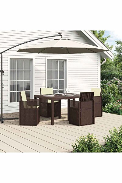 vidaxl Set de masa pentru gradina cu perna 5 pcs Maro si Crem PP