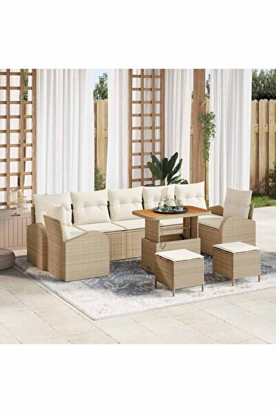 vidaxl Set de canapele pentru gradina cu perna 10 pcs Bej poliratan
