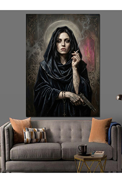 Artmeg Portret decorativ de femeie misterioasă în îmbrăcăminte neagră - Tablo...