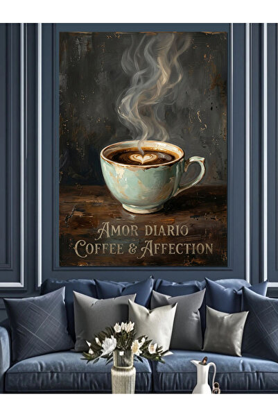 Artmeg Hot Coffee Delight on Smoke Decorative Canvas - Mdf Wood Table