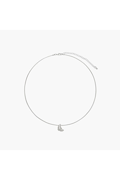 Lifestyle Silver Tone Necklace with Croissant Pendant