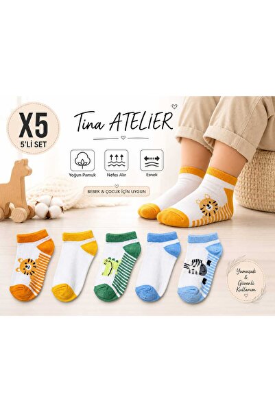 Tina atelier Bebek & Çocuk Desenli Patik Çorap 5li Set-Pamuklu , Yumuşak