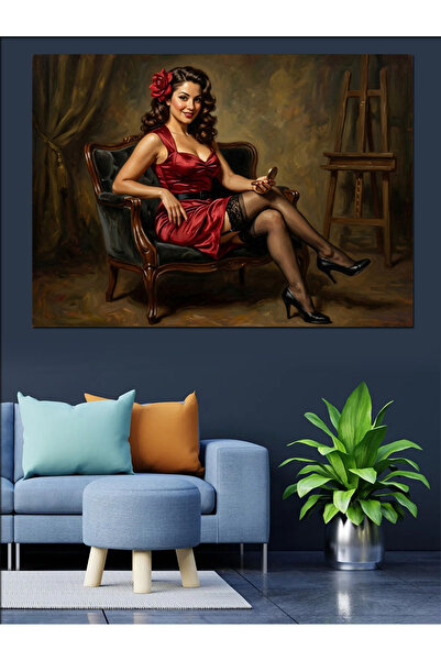 Artmeg Femeie elegantă așezată pe un fotoliu clasic - Pânză decorativă - Masă...