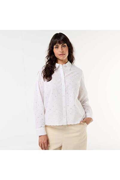 KIABI Shirt With Broderie Anglaise And Wavy Details White