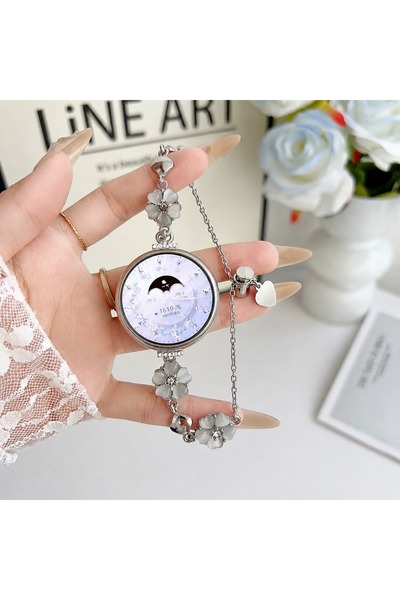 Alstrap Samsung Galaxy Watch 7 6 5 4 Uyumlu Çiçekli Taşlı Metal Zarif Bilekli...