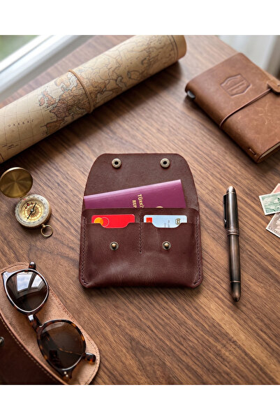 BUO Leather Hakiki Deri Pasaport Kılıfı, Çıtçıtlı Kapak Seyahat Cüzdanı, Unis...