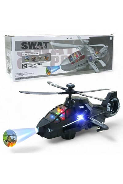 Leno SWAT Police Helicopter Toy With 3D Lights, Music, Projection, Black, Bat...