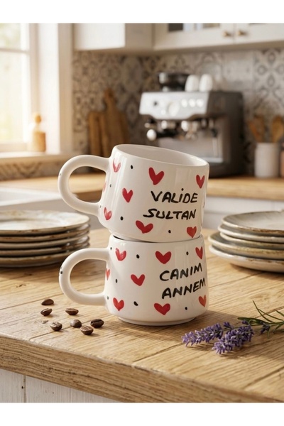 Fincan 2'li Anne ve Kayınvalide Hediye Kupa Seti - Valide Sultan & Canım Anne...