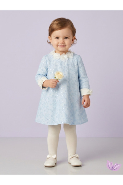 Violetta KIDS Kız Bebek Elbise Çiçek Nakışlı Payetli Özel Gün Elbisesi