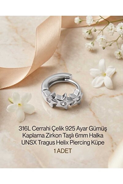Lunexa 316L Cerrahi Çelik Gümüş Kaplama Kararmaz Alerji Yapmaz Zirkon Taş Fig...