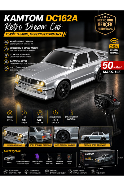 TRUST STORE KAMTOM DC162A Retro Dream Car 1:16 4x4 Drift Uzaktan Kumandalı Ar...