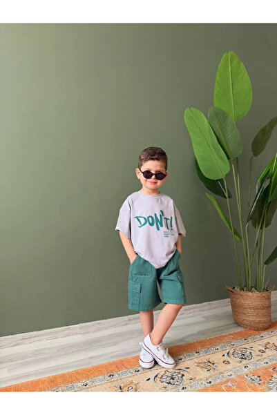 kidstalya Don'T Written Shorts Tshirt Boys' Set - Green