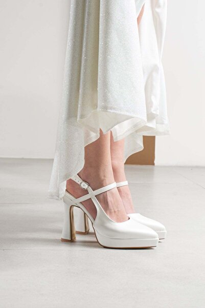 FSKOMBİN Chad Women's White Pointed Toe Platform Heeled Wedding Dress Shoes