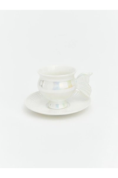 LC Waikiki Lcw Home White Figured Porcelain Coffee Cup Set for 2 People 90 ml
