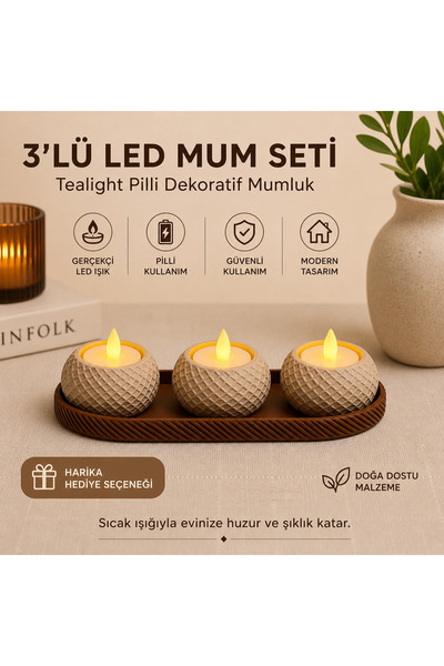 Linia Home Mum Seti Pilli Tealight Mumluk 3’lü LED