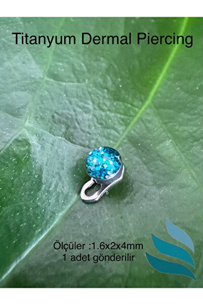 Bylin Titanyum Mavi Epoksi Taşlı Dermal Piercing - 1 Adet