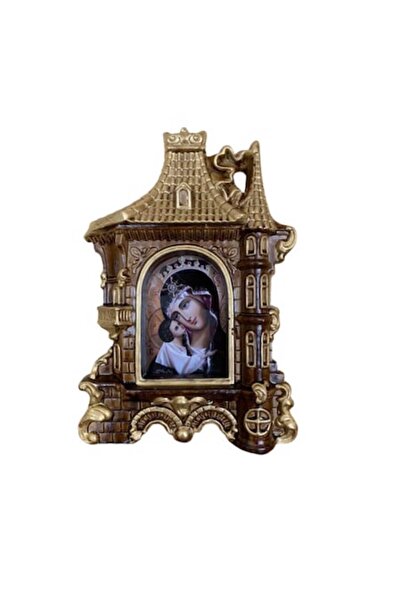 Ceramic Icoană cu Fecioara Maria într-o ramă în formă de casă – pictată manua...