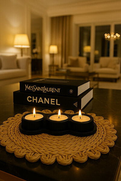 Elora dekorasyon 3'lü mumluk ve alt sunumluk -dekoratif tealight set