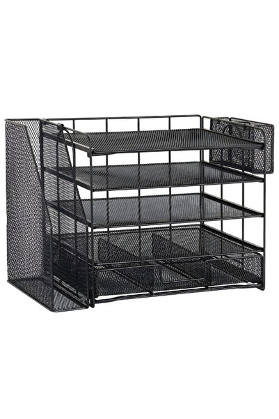 Temel Siyah Metal Mesh 4 Katlı Masaüstü Organizer Dosyalık Çekmeceli Kalemlik...