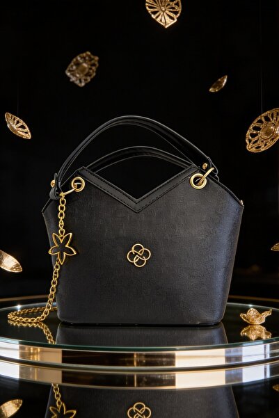 ents Women's Hand and Shoulder Bag Stylish Bag with Gold Flower Accessories