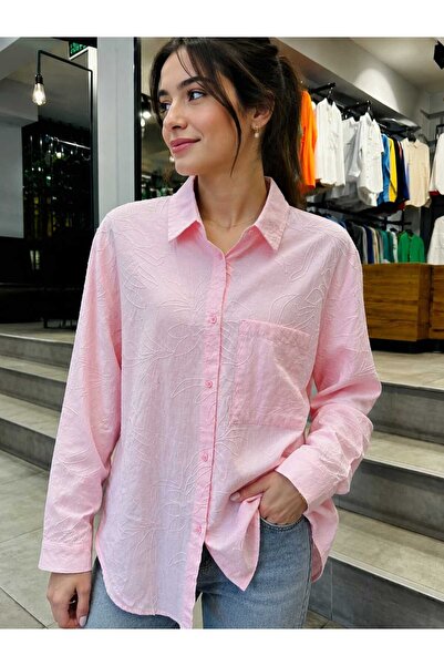 Patiskha Wwomen jakarlı %100 Pamuk Oversize Gömlek
