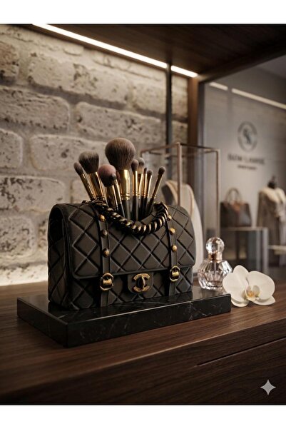 LüxHome Kapitone Desenli Çanta Formunda Gold Detaylı Makyaj Organizer