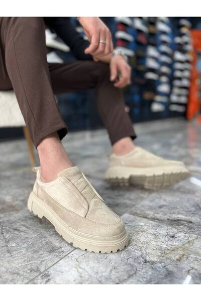 AYK-703 Premium Bej Süet Lastikli Günlük Erkek Casual Ayakkabı