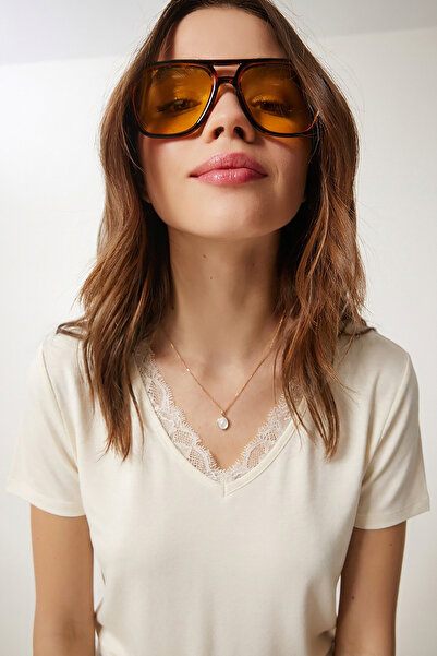 Lovelyİstanbul Lace Detailed Viscose Blouse Lrn0042 Ecru