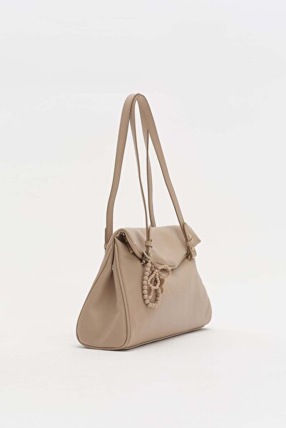 Nihan Çift Saplı Charm Detaylı Shopper Çanta Toprak