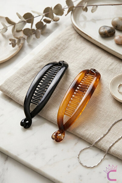 Cinderella Set of 2 Black Amber Colored Banana Clips 11cm - Modern, Practical...