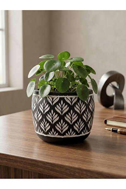 mora store Dekoratif Beton Saksı Siyah Bohem İskandinav Tarz 13x12 cm | Moder...