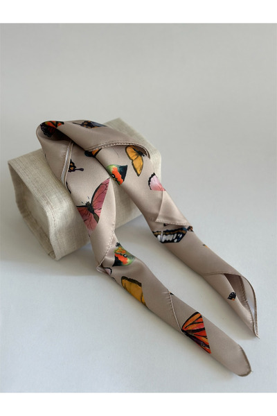 qemareh bag Krem Butterfly Desenli Fular