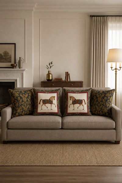 HOMESSA Gold Damask At Figürlü 4’lü Kırlent Kılıfı Seti