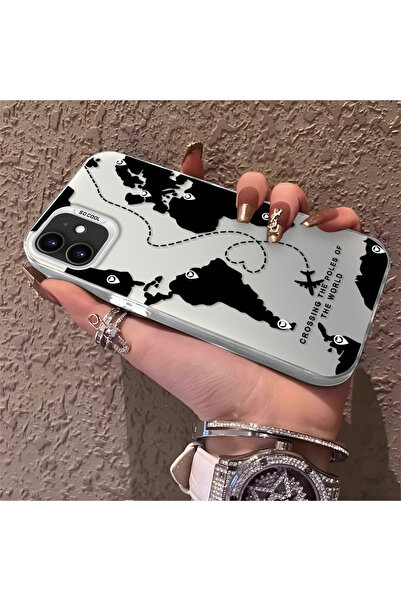 PATTERNOVA iPhone 11 Uyumlu Yüksek Kalite Dünya Haritalı Kılıf, Çizilmeye Day...