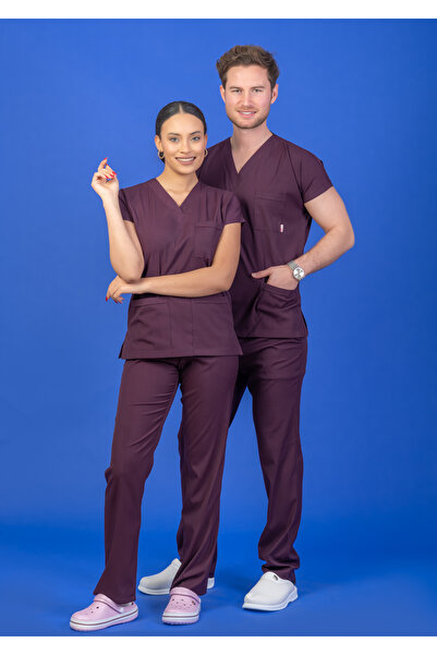 BAŞARAN UNİFORMA Tek Üst Unisex Kalıp Mürdüm Likralı Hemşire / Doktor Forması...