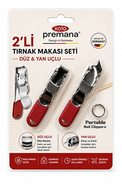 xolo Tırnak Makası Seti 2’li Kırmızı Düz ve Yan Kesim Paslanmaz Çelik Kompakt...