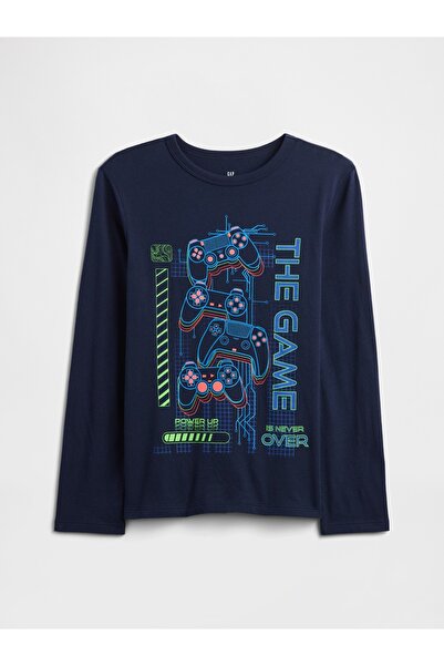 GAP Erkek Çocuk Lacivert Grafik Baskılı T-Shirt