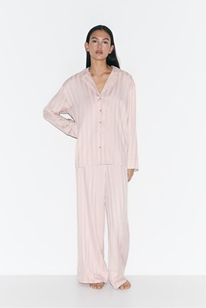 LEFTIES Çizgili saten yüzeyli pijama