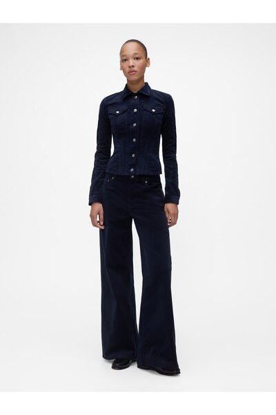 GAP Kadın Lacivert GapStudio Low Rise Corduroy Wide-Leg Pantolon
