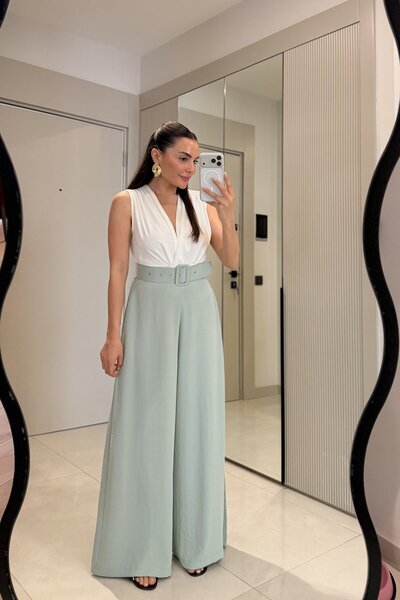 Gizem Ecemiş Jewiel Mint Kemerli Tulum