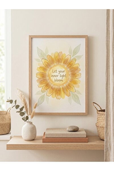 DEKORASOR Ayçiçeği Temalı Bohem Tablo - Let Your Inner Light Bloom Yazılı Duv...